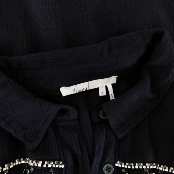 Anthropologie FLOREAT Beulah Navy Blue Beaded Top Blouse Tunic Beading Small - Picture 13 of 15